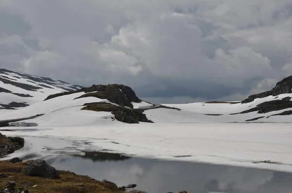 Aurlandsfjellet Highland Pass Mountain Snow Ice Mountains — Stock Photo, Image