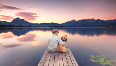 little boy with his dog clipart
