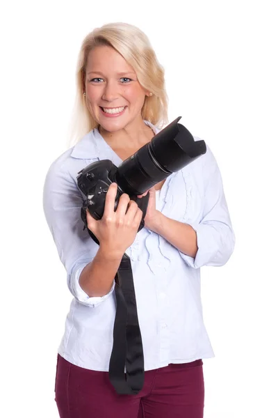 Blond Vrouw Met Een Camera — Stockfoto