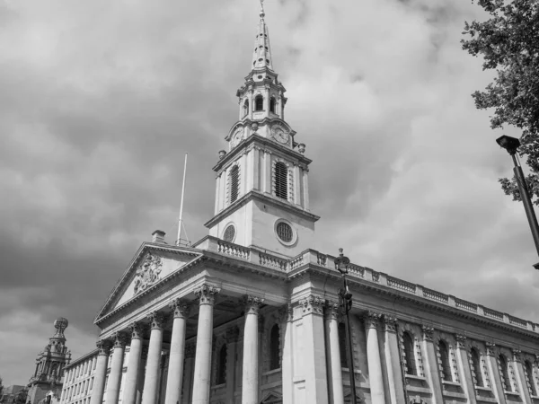 Kościół Saint Martin Polach Trafalgar Square Londynie Czerni Bieli — Zdjęcie stockowe