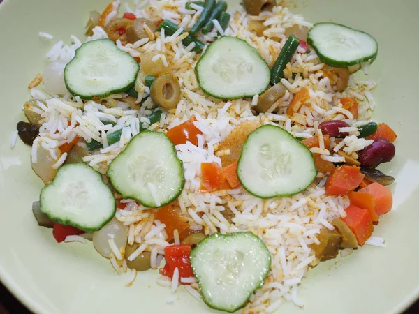 Arroz Curry Con Verduras Temporada Comida India Vegetariana — Foto de Stock