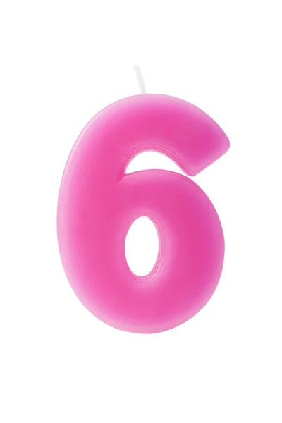 Pink Birthday Candle Form Number Six White Background — Stock Photo, Image