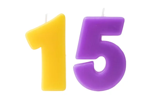 Färgglada Födelsedagsljus Form Nummer Femton Vit Bakgrund — Stockfoto