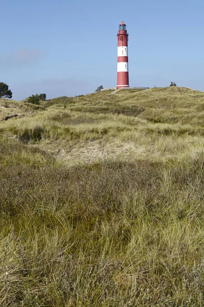 Κατάλευκος Φάρος Amrum Είναι Χτισμένος Στην Κορυφή Ενός Αμμόλοφου Και — Φωτογραφία Αρχείου