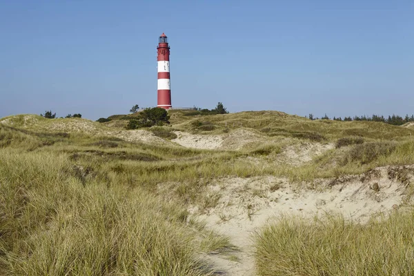 Der Rot Weiß Umrandete Leuchtturm Amrum Liegt Auf Einer Sanddüne — Stockfoto