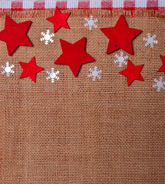 Sfondo Natale Con Stelle Tessuto Lino — Foto Stock