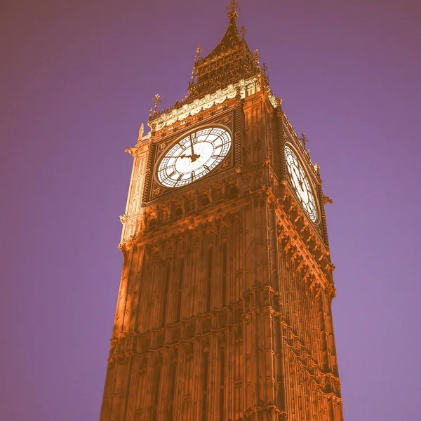 Vintage Buscando Big Ben Parlamento Aka Westminster Palace Por Noche — Foto de Stock