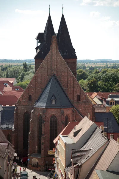 Uitzicht Delitzsch Van Brede Toren Naar Stadskerk — Stockfoto