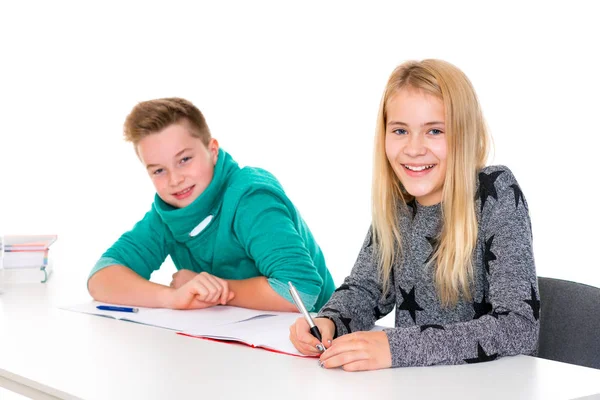 Meisje Jongen Leren Samen Klas — Stockfoto