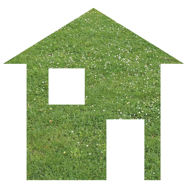Πράσινο Σπίτι Γρασίδι Πρότυπο Εικονογράφηση Απομονωμένο Πάνω Από Λευκό — Φωτογραφία Αρχείου