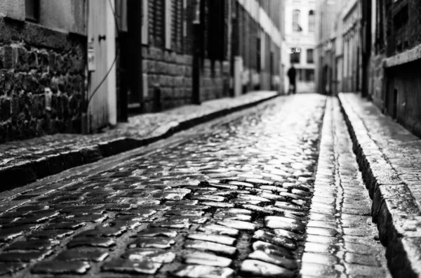Uma Rua Molhada Após Chuva Lille França — Fotografia de Stock