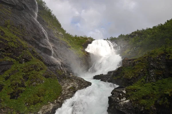 Flam Spoorweg Waterval Kjosfossen Norway — Stockfoto