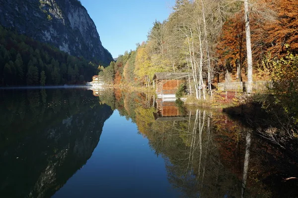 Manhã Outono Lago Tristach Tyrol — Fotografia de Stock