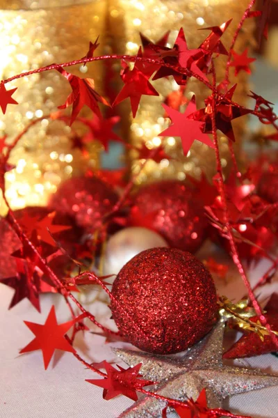 Navidad Rojo Dorado Brillo Decoración —  Fotos de Stock
