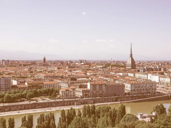 Vintage Looking Aerial View City Turin Italy Seen Hill — Stock Photo, Image