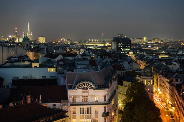 Vienna Notturna Panorama Della Città Volo Uccello — Foto Stock