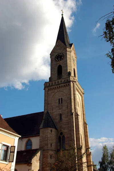 Церковна Вежа Церкви Вул Якобуса Гермерсхаймі Пфальц — стокове фото