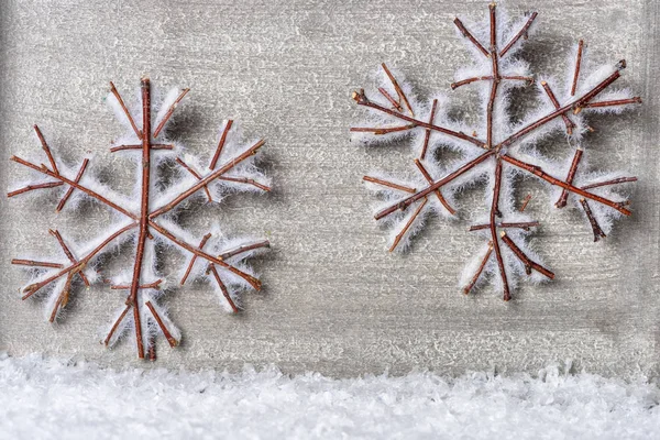 Stelle Legno Innevate Come Auguri Natale — Foto Stock