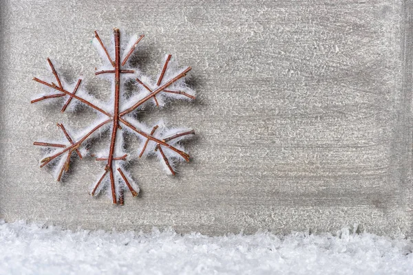 Stelle Legno Innevate Come Auguri Natale — Foto Stock