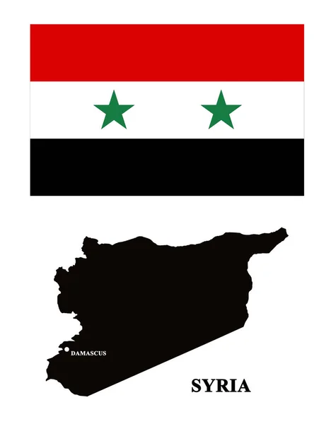 Mapa Syrii Jej Flaga Odizolowana Białym — Zdjęcie stockowe
