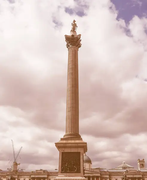 Szüreti Megjelenésű Nelson Column Emlékmű Trafalgar Téren Londonban Angliában — Stock Fotó