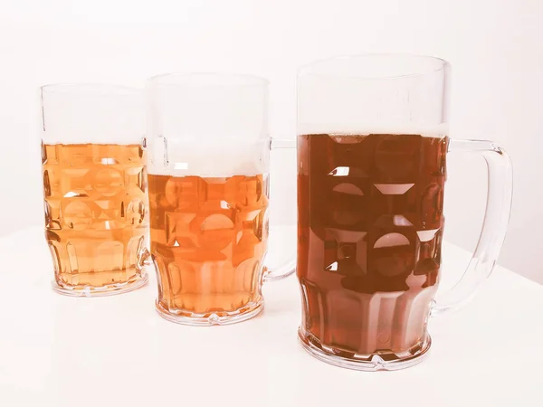 Vintage Looking Many Glasses German Beers Including Weiss Dunkel Lager — Stock Photo, Image