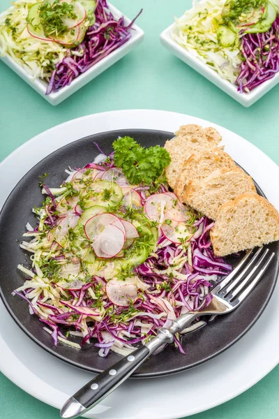 Verse Groentesalade Met Kool Waterkers Komkommer — Stockfoto