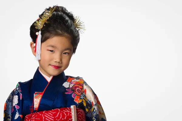 Милая Молодая Японская Девушка Кимоно Белом Фоне — стоковое фото