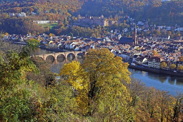 Kilátással Neckar Régi Város Vár Heidelberg Ősszel 2015 — Stock Fotó