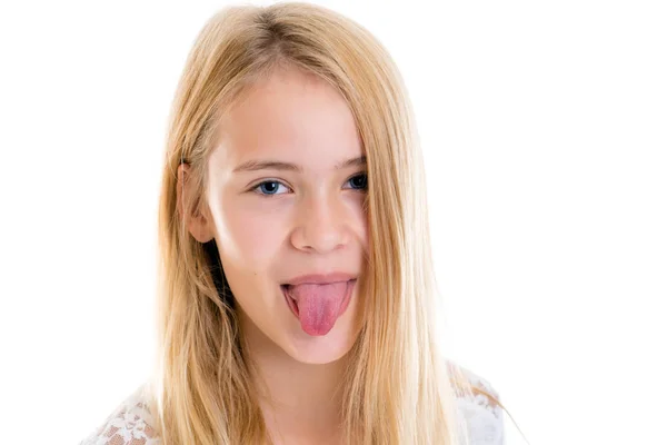 Funny Blond Girl Stick Out Tongue — Stock Photo, Image