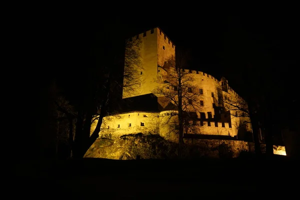 Burg Bruck Burg Burg Beleuchtung Nacht Lienz — Stockfoto