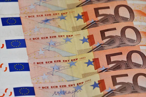 Plusieurs Billets Euros Sont Superposés Affilée — Photo