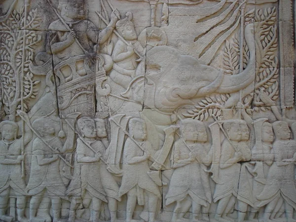 Konstverk Med Elefant Till Templet Angkor Wat Cambodia — Stockfoto