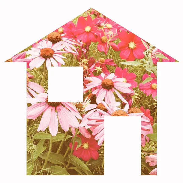Flowers house 2d model illustration isolated over white