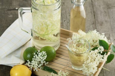 glass of lemonade with fresh mint on wooden background clipart