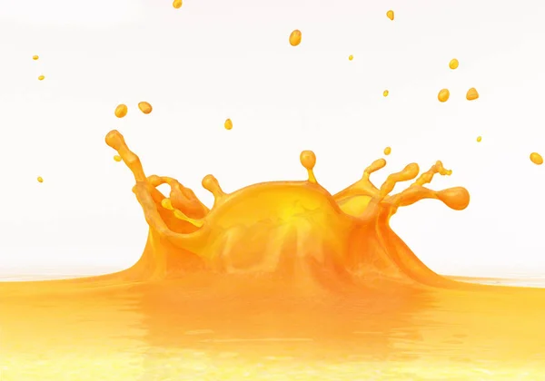 液体橙汁溅得紧紧的 背景为白色 包括收割路径 — 图库照片