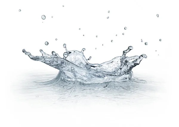 Vatten Splash Isolerad Vit Bakgrund Med Några Droppar Flyger Cgi — Stockfoto