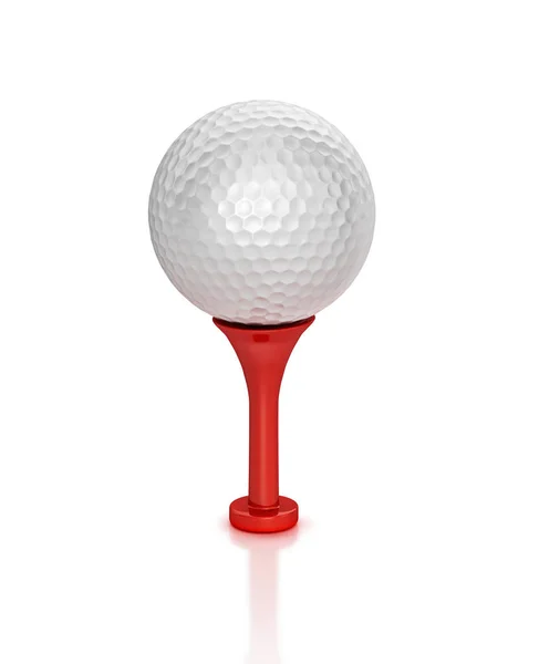 Digitális Renderelés Golflabda Elhelyezett Tee Fehér Felületen Nyírás Útvonal — Stock Fotó