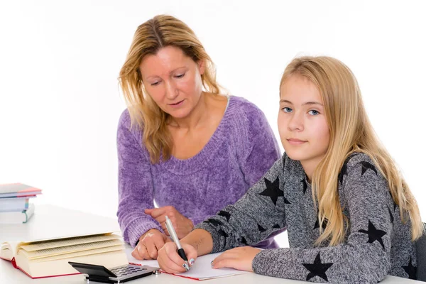 Flicka Lärande Tillsammans Med Lärare Klassrummet — Stockfoto