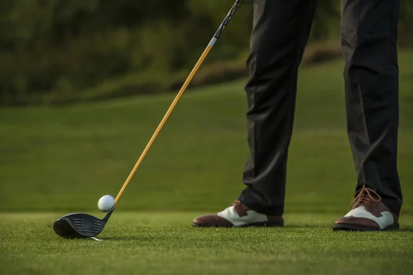 Förare Med Boll Tee Till Grön Golfbana — Stockfoto