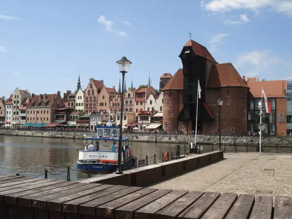 Vista Balsa Antes Guindaste Gdansk Sobre Vistula — Fotografia de Stock