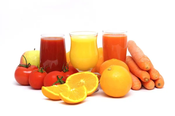 Olika Hälsosamma Fruktjuicer Och Frukt Och Grönsaker — Stockfoto