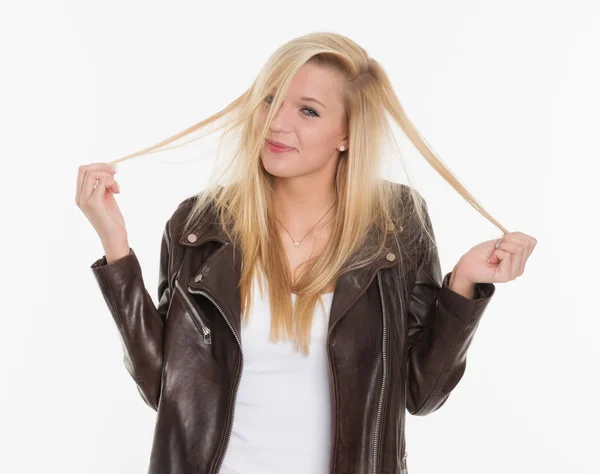 Young Blonde Girl Playing Her Hair — Photo