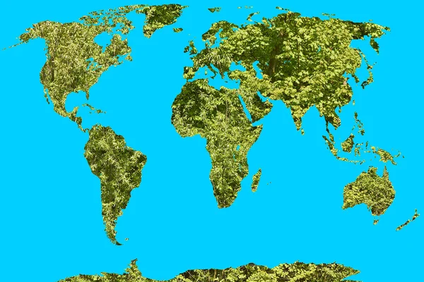 Карта Мира Деревьями Синем Фоне — стоковое фото
