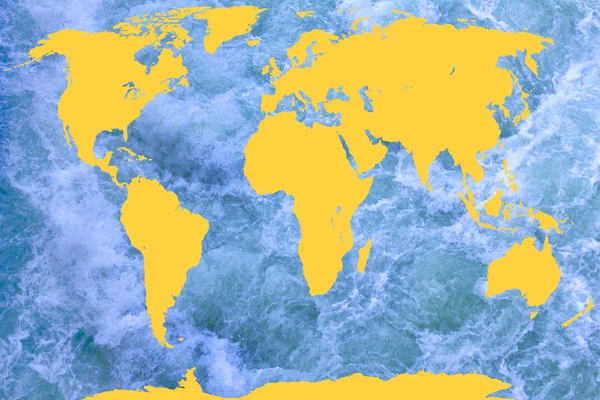 Yellow World Map Blue Water Background — Stock Photo, Image