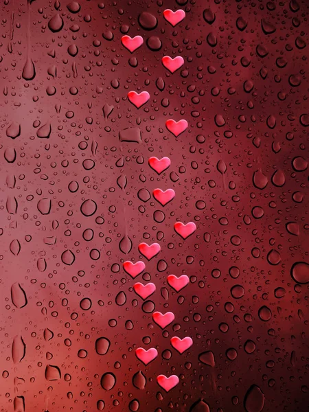 Fond Saint Valentin Avec Des Gouttes Pluie Sur Une Vitre — Photo