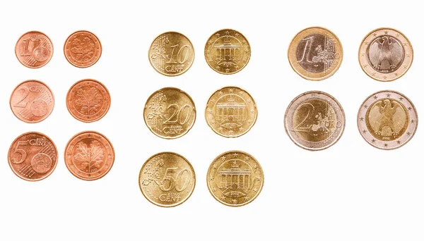 Повний Асортимент Європейських Монет Ізольованих Білому Вінтажі — стокове фото