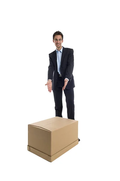 Hombre Negocios Con Caja Mano — Foto de Stock