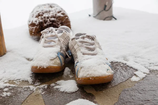 Sapatos Inverno Neve — Fotografia de Stock