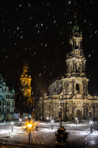Schlossplatz Hofkirche Dresden Inverno — Fotografia de Stock